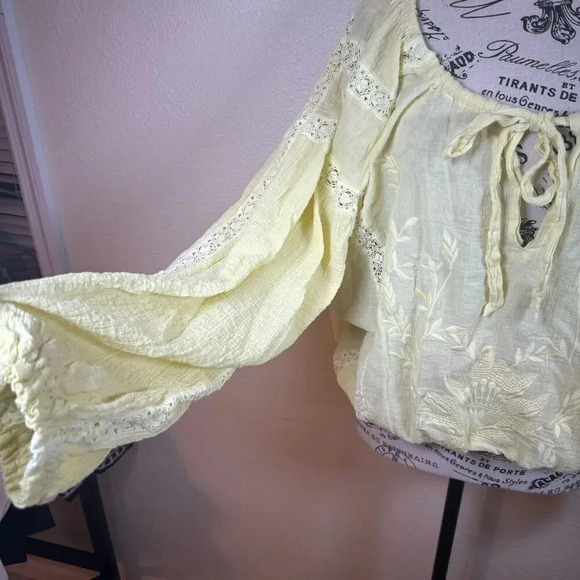 Free People Maria Maria Lace Yellow Embroidered Peasant Boho Top Size S - Picture 6 of 11